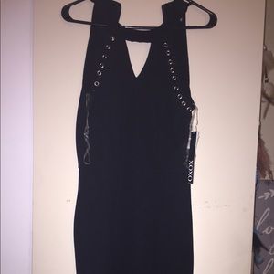 Black mini dress with awesome neck line